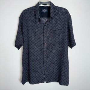 Nat Nast Men's Short Sleeve Silk Blend Button Front Shirt-Black Blue White-Large